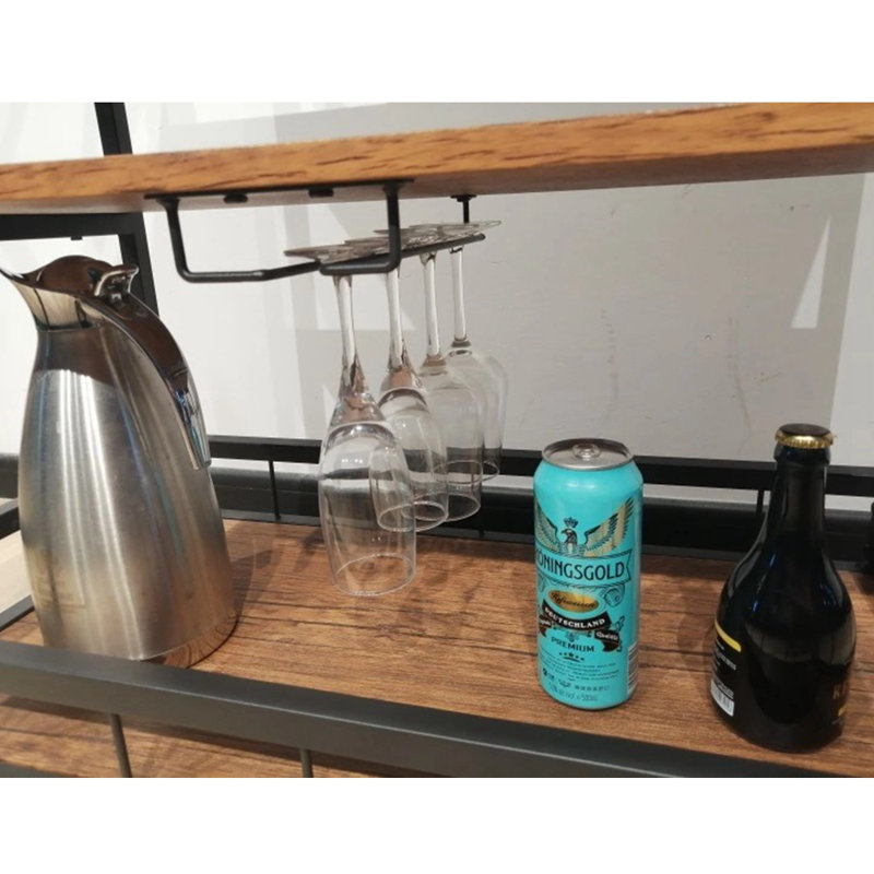 Chariot-bar avec roulettes verrouillables, planches en bois à trois couches avec support pour bouteilles de vin