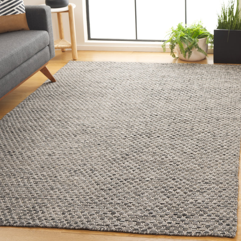 Handmade Gray Wool Rectangular Flatweave Rug, 5' x 8'