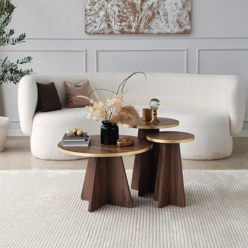Table basse moderne, or et noyer, 23,6 po x 15,7 po x 23,6 po | Panneau de particules 100% mélaminé, épaisseur: 0,71 pouce | Bandes de bordure en PVC, conception élégante pour le salon et le salon, assemblage facile requis