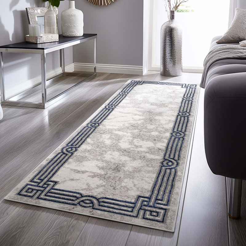 Kampen Abstract Modern Glam Blue Area Rug, Runner 2'3" x 7'3"