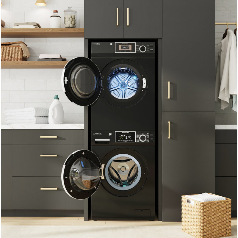 Equator Compact Stackable Laundry Washer Ew 822 1.57cf + Dryer Ed 866 3.1cf 110v, Matte Black