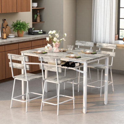 Ensemble de salle à manger industriel 4 places avec rangement sous la table, structure en métal robuste et plateau en bois rétro, facile à assembler, pour la cuisine à domicile