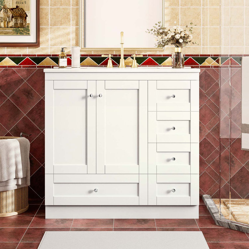 Meuble-lavabo autoportant de 36 po de style Shaker avec lavabo, idéal pour les salles de bain modernes, Blanc