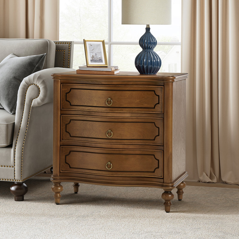 Elfine 28'' W Traditional Curves End Table with Charging Station and Solid Wood Legs and Metal Knob, Seadrift