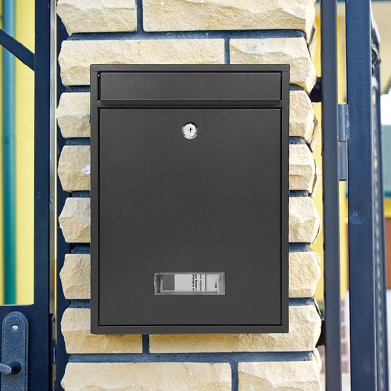 Locking Mailboxes For Outside, Wall Mount Mailbox With Key And Three Sets 0-9 Reflective Sticker Numbers, Large Capacity Anti-Rusting Metal Postbox 13.8X 10.8X 3.25 Inch Black