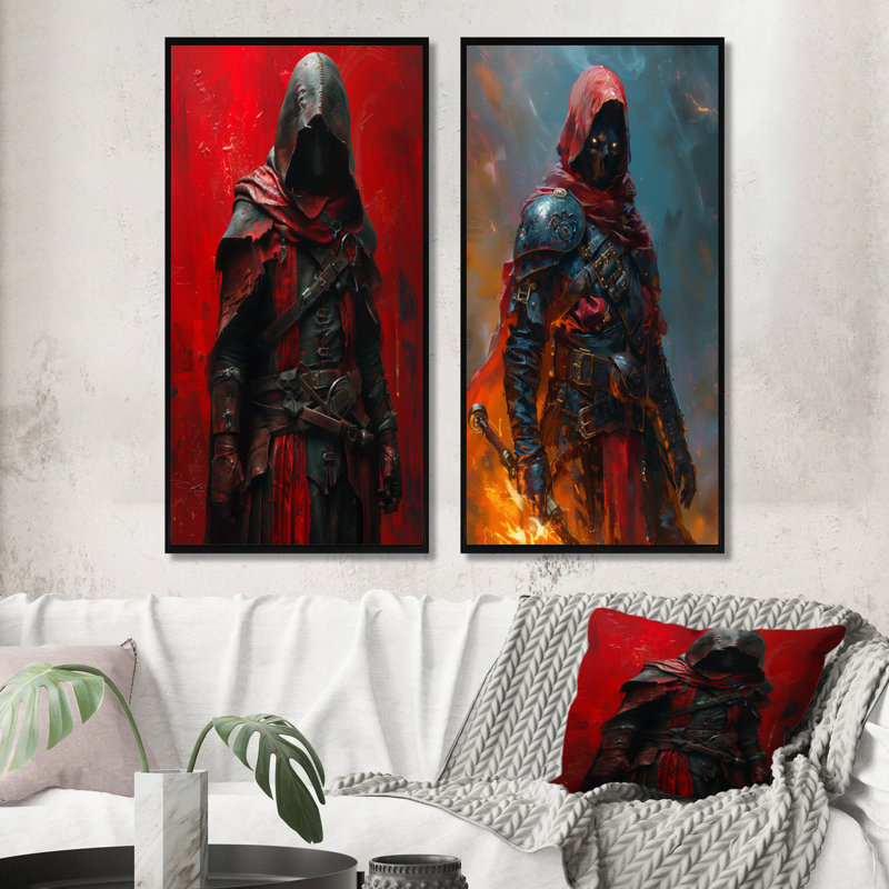Red Warrior Hero I - Wizards, ensemble de 2 pièces d'art mural, H 40 po x l 40 po, Noir, noir, noir, noir