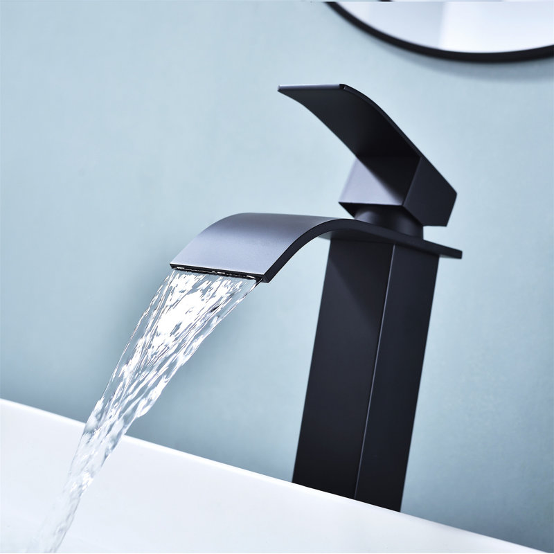 Waterfall Spout Bathroom Faucet,Single Handle Bathroom Vanity Sink Faucet , Matte Black