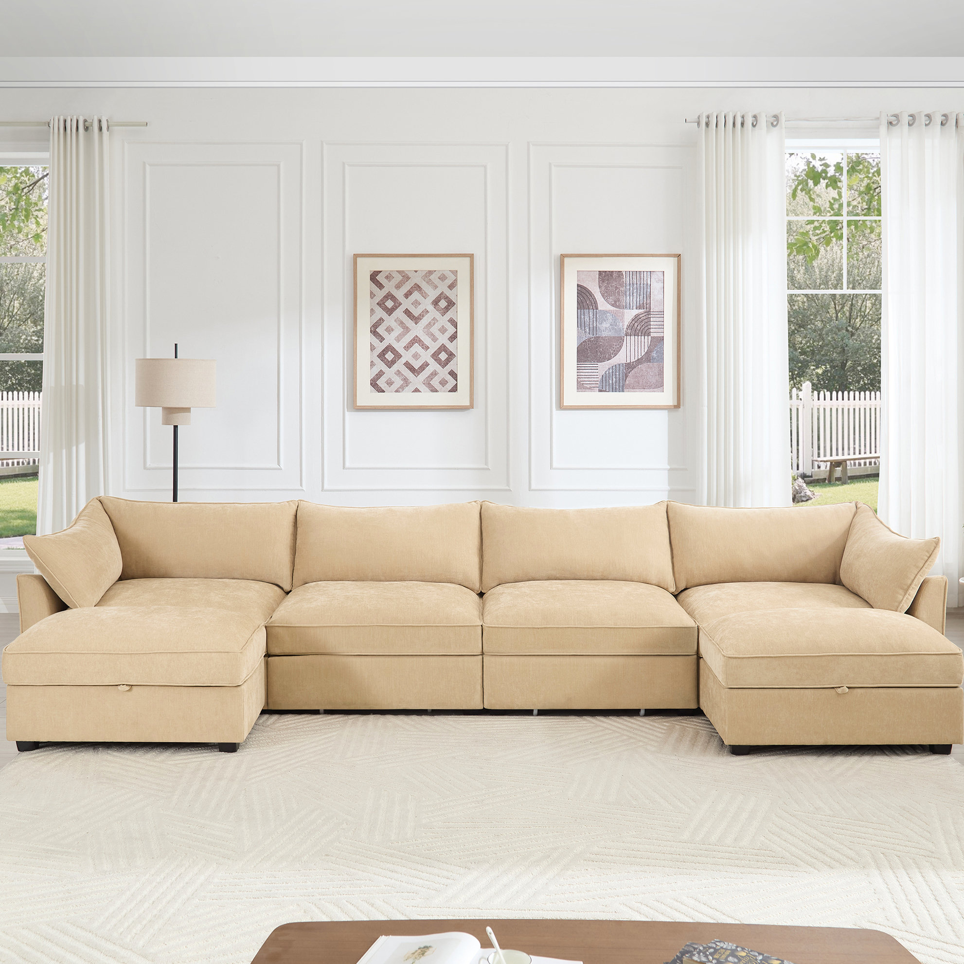 Hokku Designs U Shape 4 Seater Deep Seat Couch With 2 Movable Ottomans ...