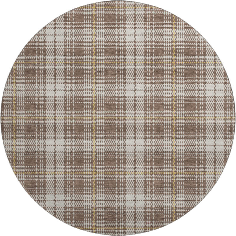 Premium Machine Washable Natoma AMF993 Plaid Rug, Rond 8 pi