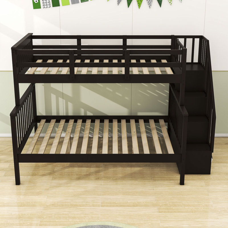 Crissa Kids Twin Over Full Wood Bunk Bed with Shelves, Espresso