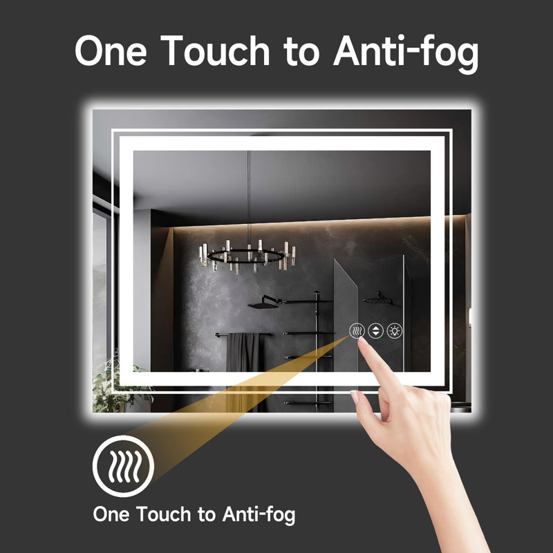 Miroir de salle de bain intelligent 20 x 28 pouces, réglage de la luminosité de 10% à 100%, 3 températures de couleur, fonction de brouillard, miroir de salle de bain, réglages de température à intensité variable, commande de l'interrupteur mural