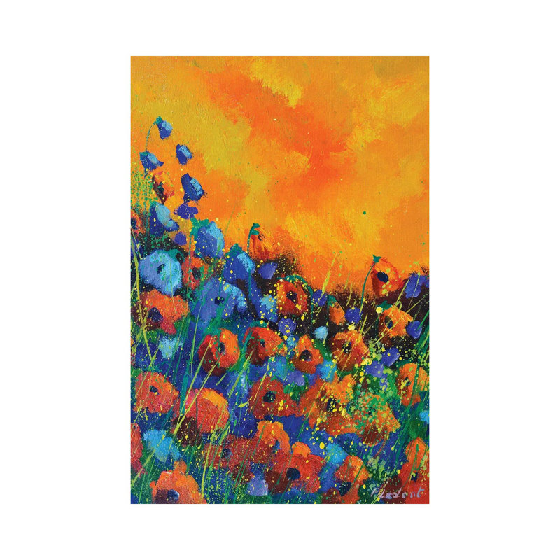 Orange Poppies par Pol Ledent - peinture sur toile tendue, H 26 po x l 18 po x 1,5 po