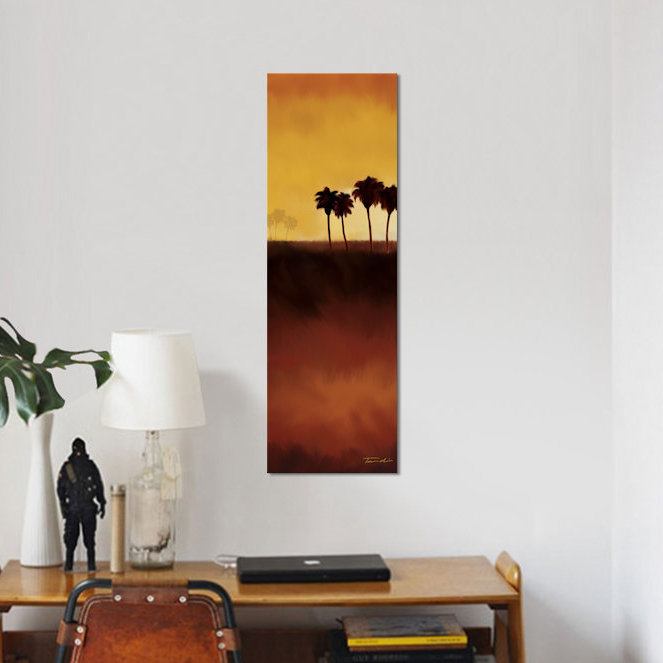 «Sunset Palms II», reproduction d'art sur toile tendue, H 48 po x l 16 po x P 1,5 po, Toile avec cadre noir