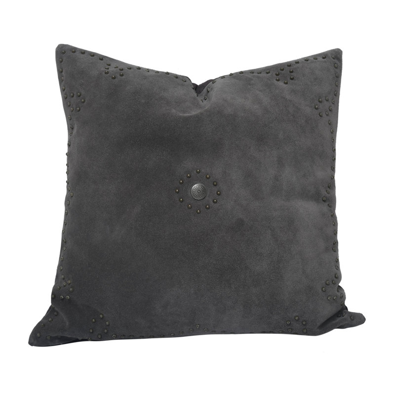  Western Suede Studded Antique Silver Concho 20x20 inch Throw Pillow, Grey