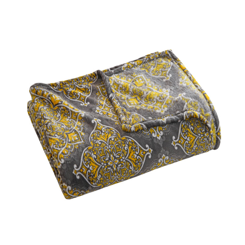 Couverture en peluche imprimée, Très grand, Damas, Bleu gris
