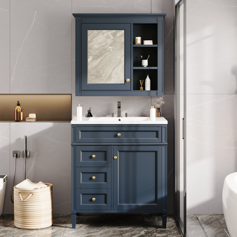 Ensemble de meuble-lavabo moderne avec lavabo en céramique et miroir