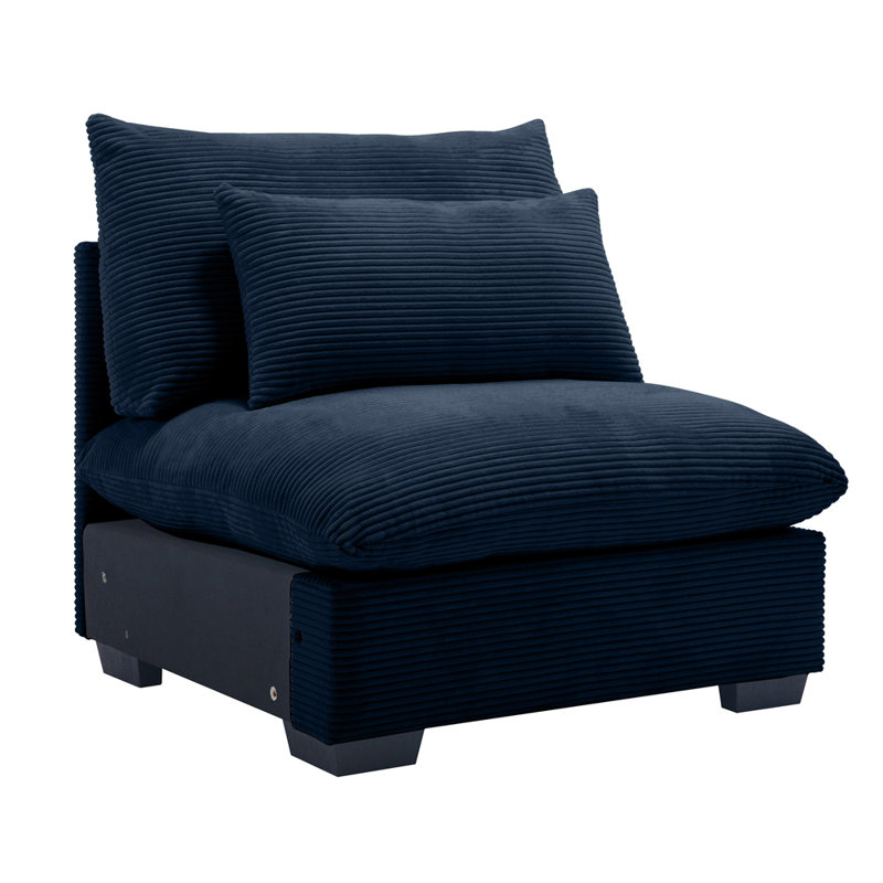 Armless Sofa, Blue Corduroy