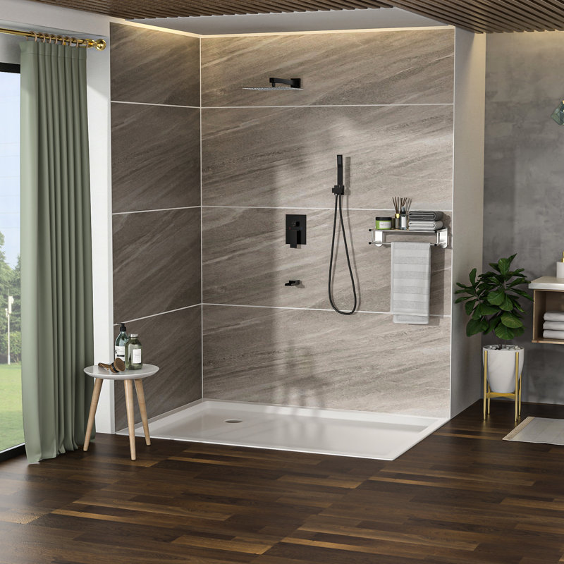 Combinaison de douche murale avec bec de baignoire en cascade - Pluie à 3 fonctions bronze huilé et valve à main, installation facile et procédure sanitaire, y compris l'équilibre