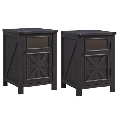 Farmhouse 2-Piece Wood Nightstand With Charging Station