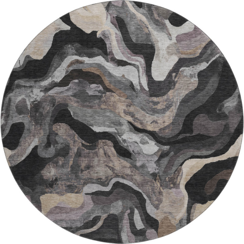 Tapis moderne lavable à la machine de qualité supérieure Mayfield AMF2162, Granite, Rond 8 pi
