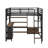 Full Size Loft Bed With Desk And Light, Metal Loft Bed With Storage Shelves, Wardrobe And Drawers-1562092259
