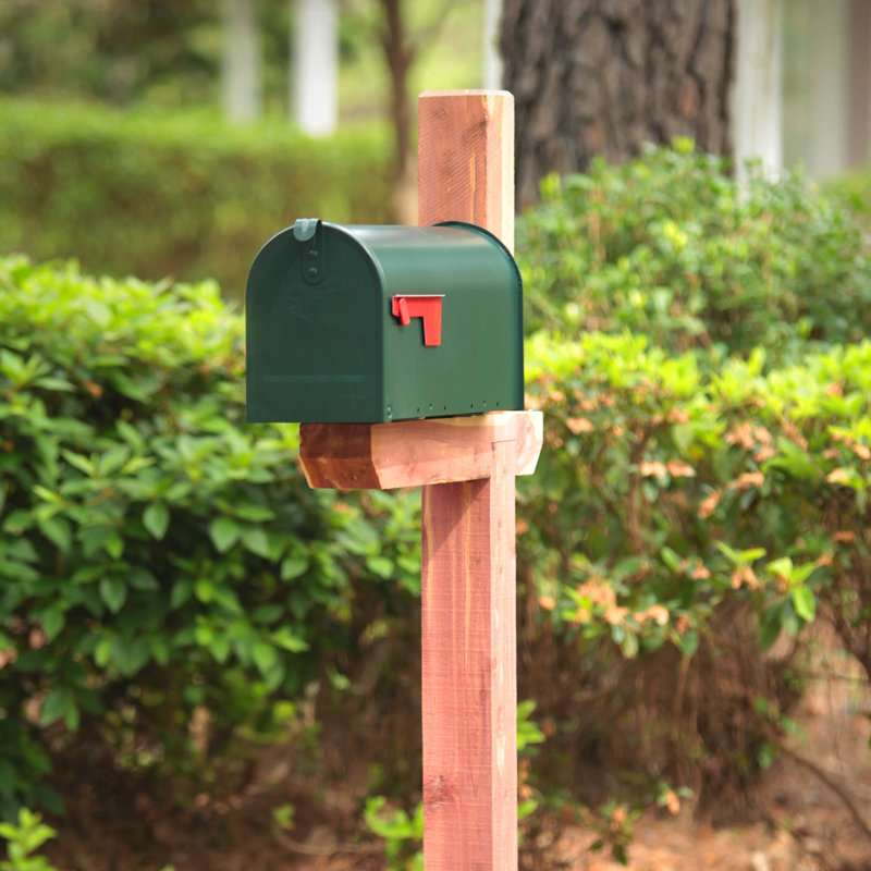Green Powder-Coated Steel Medium Post-Mount Mailbox