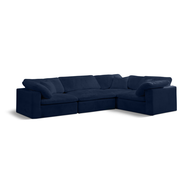 Cozy 4 - Piece Velvet Corner Sectional, Navy Velvet