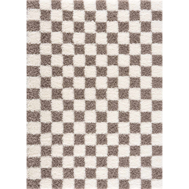 Atiran Checkered Shag Brown Area Rug