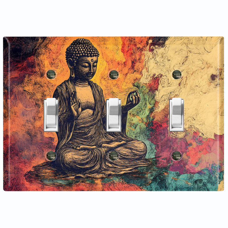 Couvercle de plaque d'interrupteur en métal; Bouddha assis taille standard US 3 bandes, Triple # 3