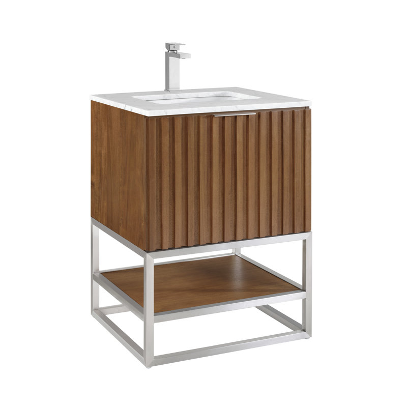 Terra 24'' Single Bathroom Vanity with Top, Carrara Marble/Single Faucet Mount, Brushed Nickel