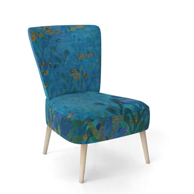 Blue Underwater Lake Leaves I - Chaise d'appoint rembourrée nautique et côtière