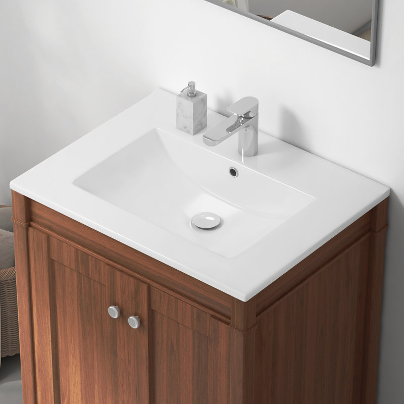 Lavabo en porcelaine vitrifiée blanche l 24 po x P 18 po Tucson (lavabo seulement, sans meuble-lavabo), Monotrou