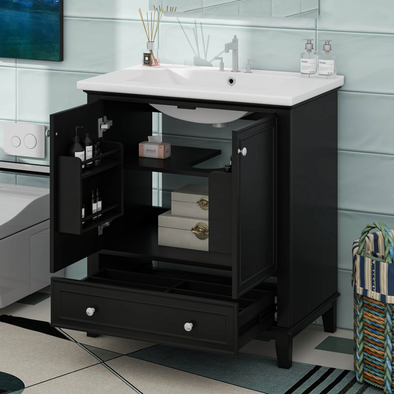30" Bathroom Vanity With Sink And Drawer, Black