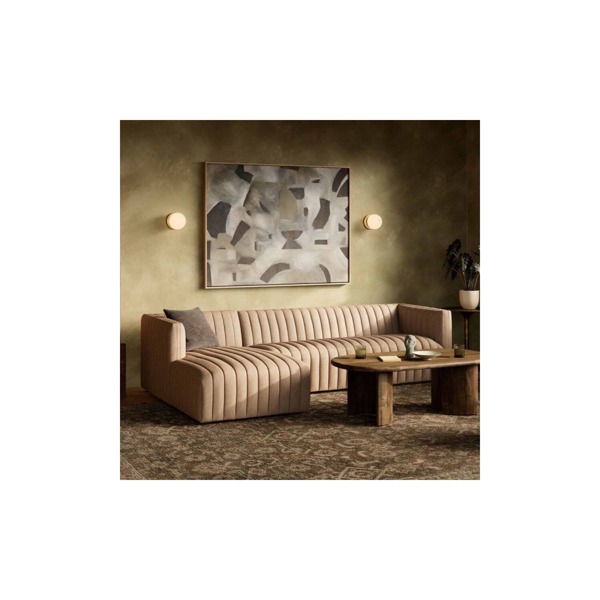 Brandt Upholstered Chaise L-Sectional, Left Hand Facing, Palermo Drift Genuine Leather, 26.5" H x 105" W x 64" D