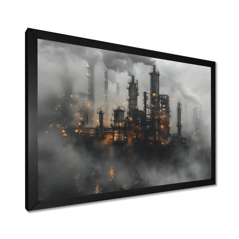 Gris - Fabrication industrielle - Usine, impression d'art mural, Toile encadrée noire simple, H 12 po x l 20 po x P 1 po