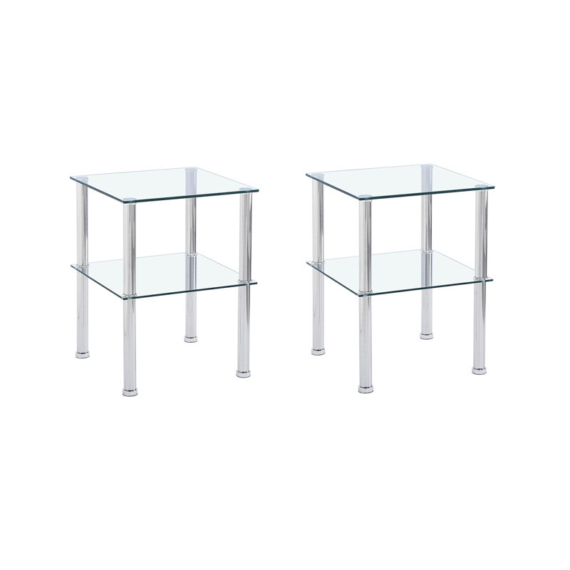 Table d'appoint transparente 2 pièces, table de bout à 2 niveaux, table de chevet moderne, canapé avec tablette de rangement pour le salon