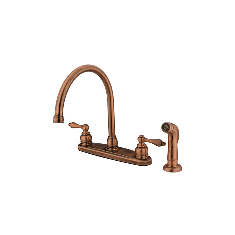 Kingston Brass Vintage Two-Handle 4-Hole 8" Centerset Kitchen Faucet with Side Sprayer, Vintage Copper