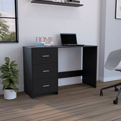 Bureau d'écriture Riverside avec trois tiroirs spacieux et une finition en wengé noir durable, parfait pour le bureau à domicile et l'apprentissage à distance