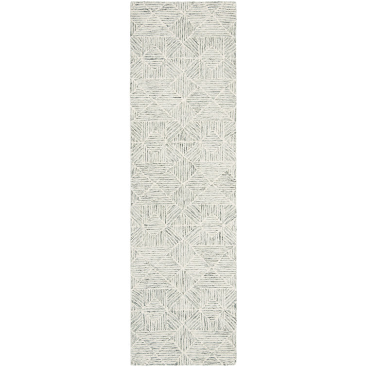 Linsly Geometric Handmade Tufted Wool/Cotton Light Green/Ivory Area Rug