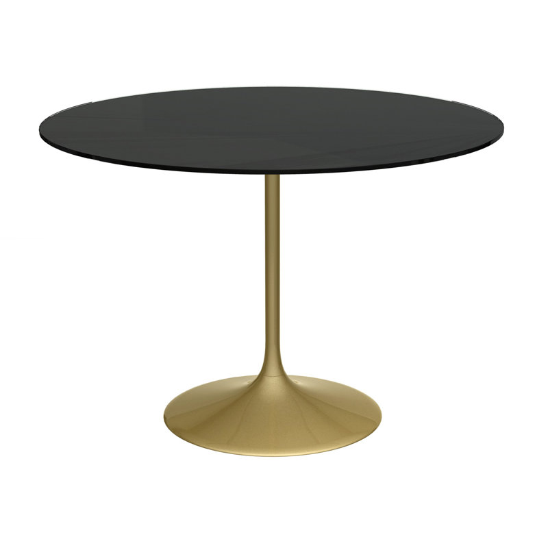 Clarke County Round Glass Top Metal Base Dining Table, 74.5cm H x 110cm W x 110cm D, Brass
