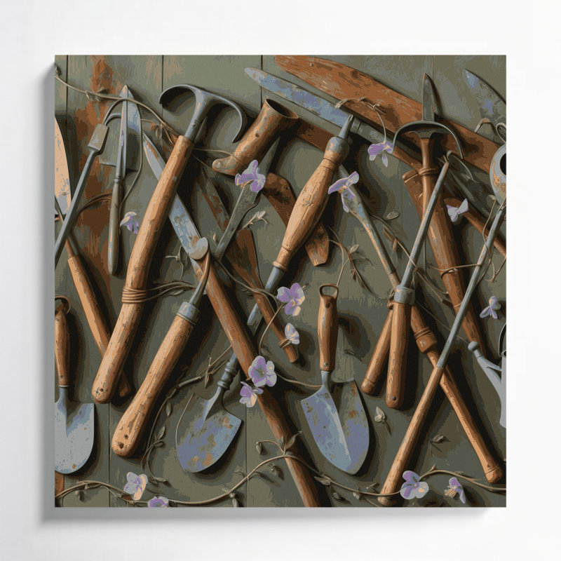 «Farm Garden Tools», art mural sur toile brune