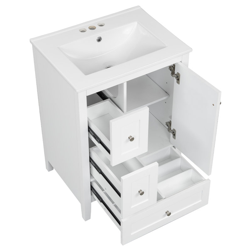 Meuble-lavabo de 24 po avec rangement, Blanc