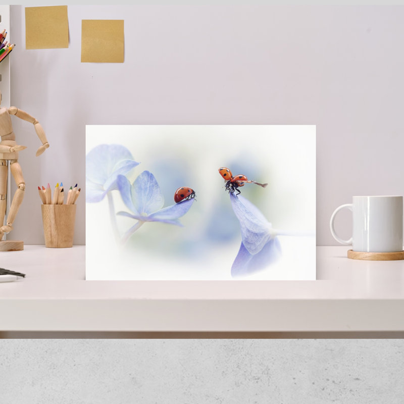 Ladybugs On Blue Blooms Delicate Serene Vibrant Ladybug Flower Nature Wall Art Print - Print, 30.48cm H x 45.72cm W