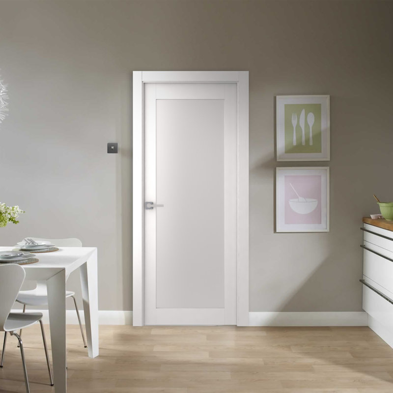 Polar White Solid Pine and Frosted Glass Smooth Door Slab
