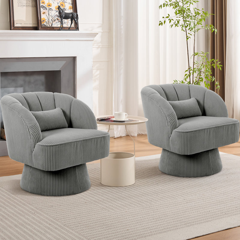 Upholstered Swivel Accent Chair, Corduroy|Grey