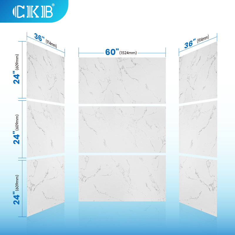 Acrylic Shower & Tub Wall Panel, Quick Install & Cuttable, Thickened, 72" H x 60" W x 36" D, Marble White
