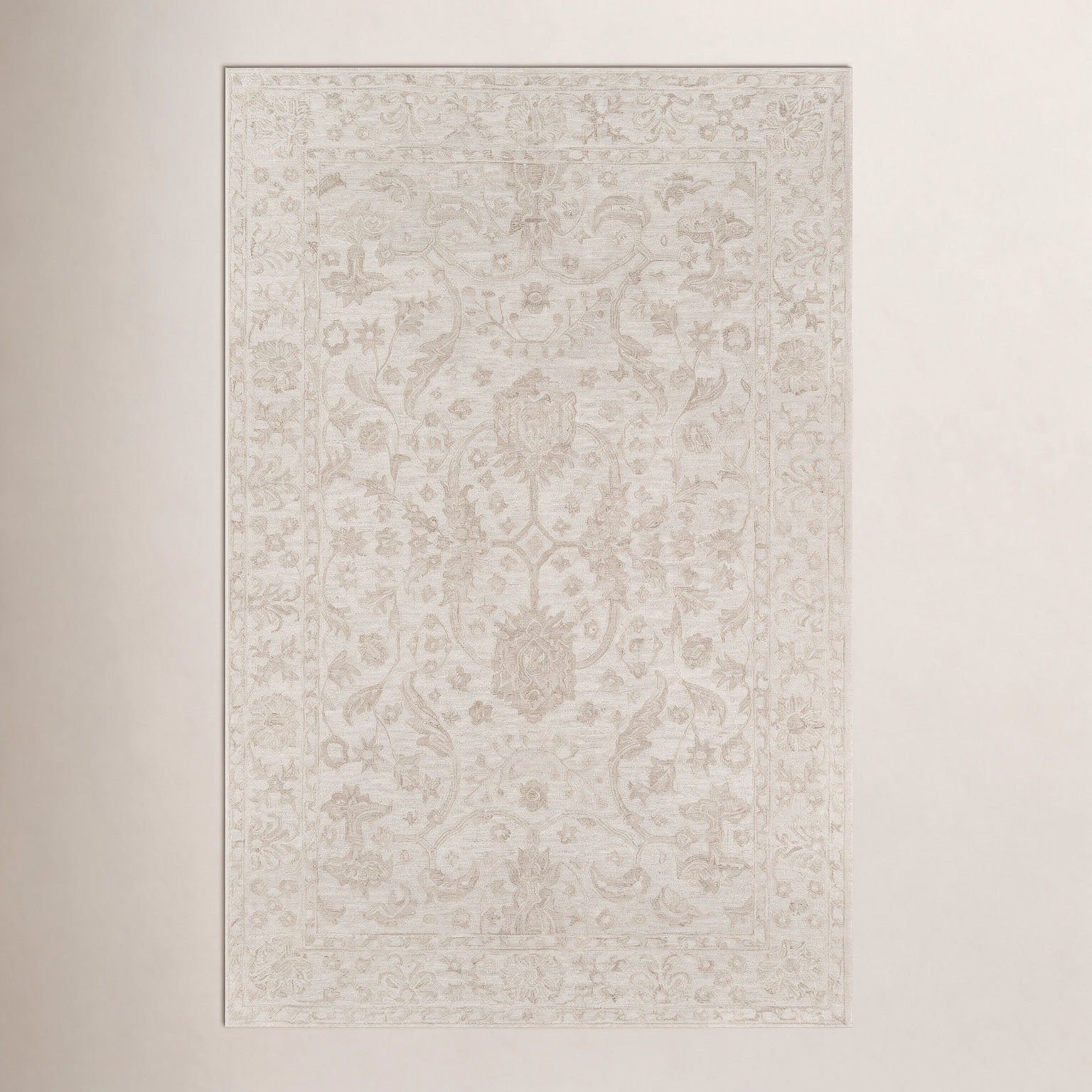 Cece Beige Hand-Tufted Wool Floral Rug, Rectangle 9'6" x 13'6"