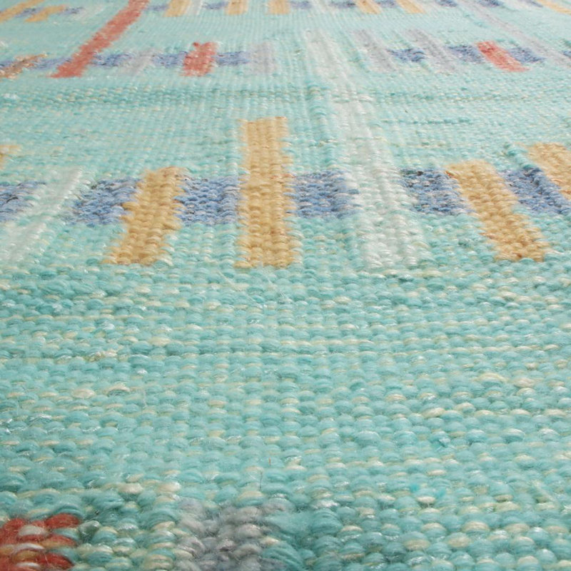 Rug & Kilim’S Scandinavian-Inspired Seafoam Blue And Red Wool Pile Rug, Rectangle 5' x 8'