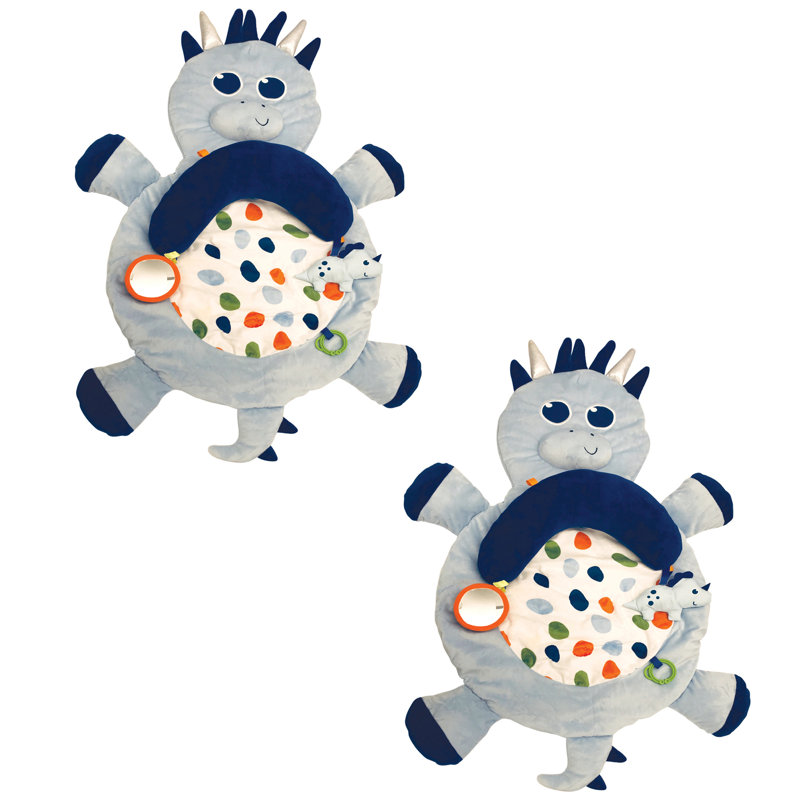 Little Tikes 3 In 1 Infant Tummy Time Plush Pillow Playmat, Blue Dino (2 Pack)
