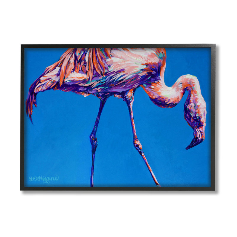 Art audacieux de flamant bleu moderne par Derrick Higgins, H 11 po x l 14 po x P 1,5 po, Giclée encadrée noir minuit